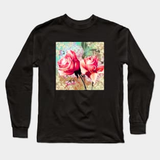 Roses and Floral with Floral Corners Long Sleeve T-Shirt